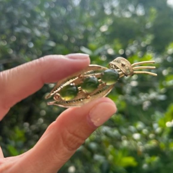 VTG SORRENTO Vermeil Sterling Silver Filigree Leaf Green Stone BROOCH - Picture 6 of 11